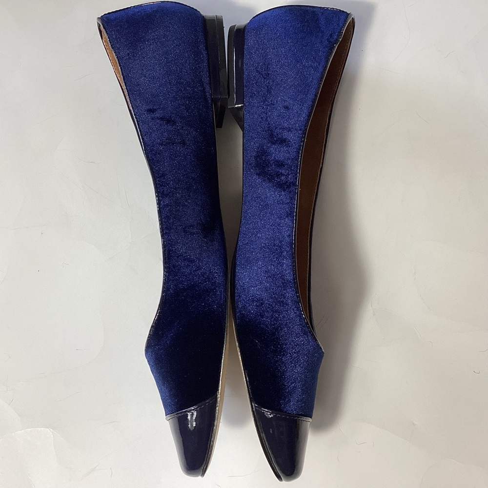 Talbots Navy Blue Velvet & Leather Cap Toe Flats Size 11M - Picture 4 of 12